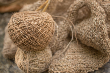 Brown ball (Hemp filament) of yarn.の写真素材