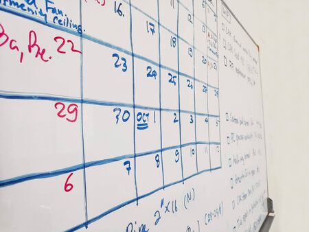 Monthly log board, daily schedule. Side angle oblique image.