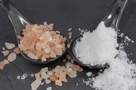 Salt flower and himalayan salt.の写真素材