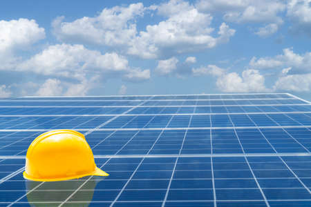 solar panel on roof and safty first.の写真素材