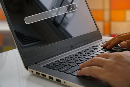 Browsing work opportunities online using searchの写真素材