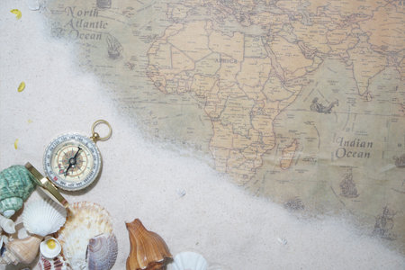 Ancient World Map background texture travel and journeyの写真素材