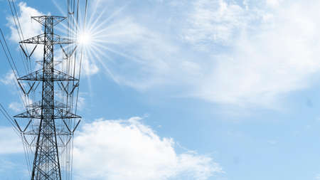 High voltage post.High-voltage tower and clear skies.の写真素材
