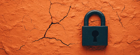 Lock on the orange wall. The concept of security and protection.