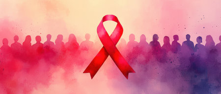 World Aids Day banner. Red ribbon on watercolor background. (ai gen.)の写真素材