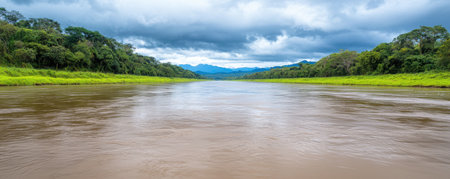 Panoramic view of the Mekong river in Laos, Asiaの素材