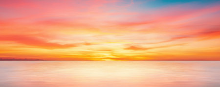 Beautiful sunset on the beach. Panoramic seascapeの素材