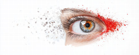 Close up of woman's eye with splashes on white background.