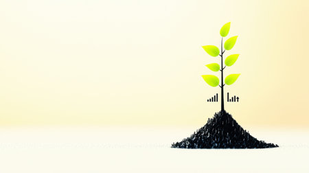 Green sprout growing from pile of soil. Ecology and environment concept. AI Gen.