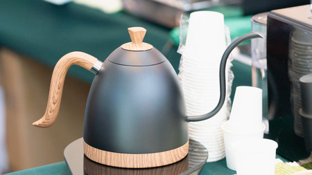 Coffee pot on the table in the coffee shop, stock photoの写真素材