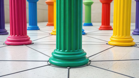 colorful column on the floor of a modern building, stock photoの素材