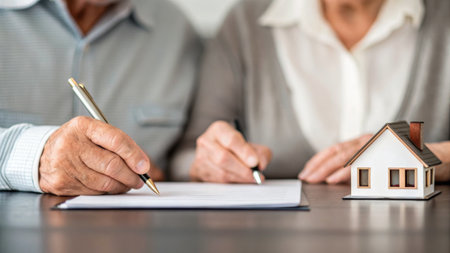 Real estate agent and customer signing agreement contract for buying house or home.の素材