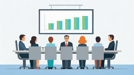 Group of business people meeting in conference room. Vector illustration in flat styleの素材