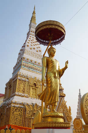The standing buddha image in Wat Mahathat temple at Nakhonpanom, Thailand
