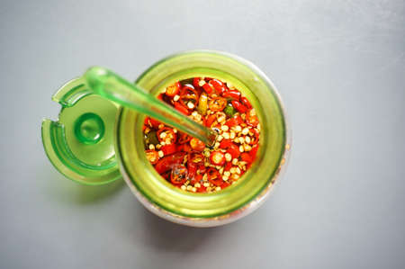 The chili sauce in the green cupの写真素材