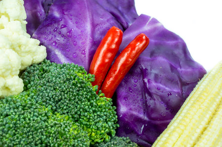 The close up fresh vegetable isolated on white backgroundの写真素材