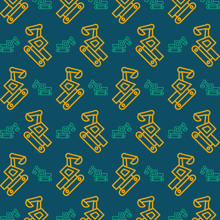 Seamless pattern with construction crane on blue background. Vector illustrationのイラスト素材