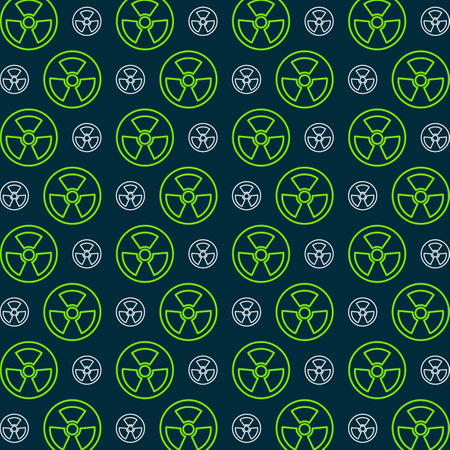 Seamless vector pattern with green biohazard symbol on dark blue backgroundのイラスト素材