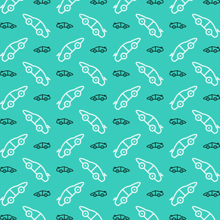 Seamless pattern with cars on a green background. Vector illustrationのイラスト素材