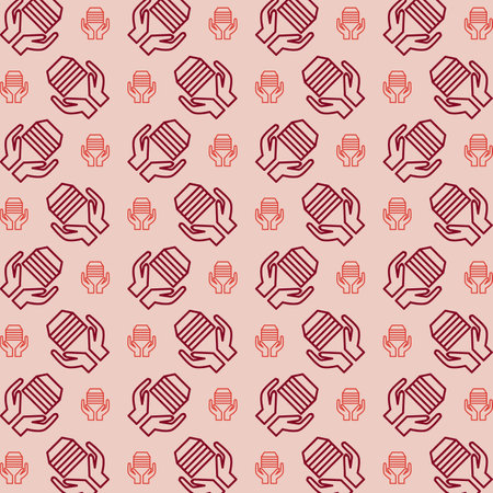 Seamless pattern with hand holding a microphone. Vector illustration.のイラスト素材