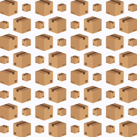 Seamless pattern with brown cardboard boxes on white background. Vector illustration.のイラスト素材
