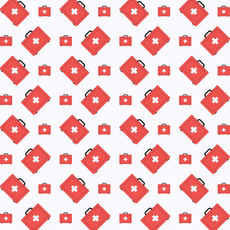 Seamless pattern with red first aid kit on white background.のイラスト素材