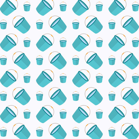 Seamless pattern with blue bucket on white background. Vector illustration.のイラスト素材