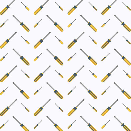Seamless pattern with yellow screwdrivers on white background. Vector illustration.のイラスト素材
