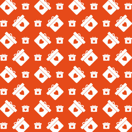 Seamless pattern with gift boxes on orange background. Vector illustration.のイラスト素材