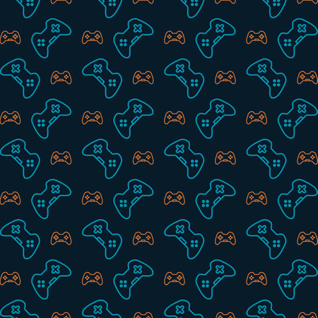 Gamepad seamless pattern on dark blue background. Game controller. Flat vector illustration.のイラスト素材