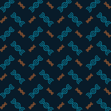 Seamless pattern of DNA molecules on a dark blue background. Vector illustrationのイラスト素材