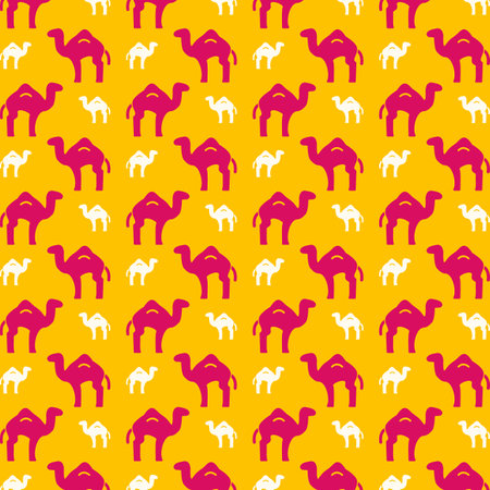 Seamless pattern with camels on yellow background. Vector illustrationのイラスト素材