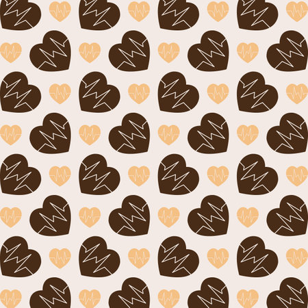 Seamless pattern with hearts and lightning on a beige backgroundのイラスト素材