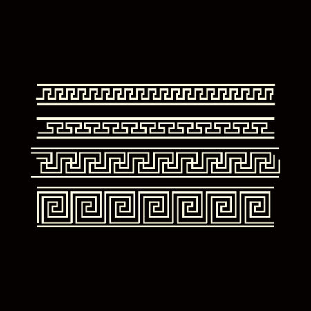 Ancient greek meander pattern on black background. Vector illustration.のイラスト素材