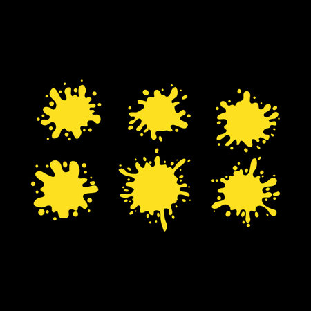 Collection of yellow paint splashes on black background. Vector illustration.のイラスト素材