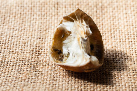rotten lemon on sackclothの写真素材