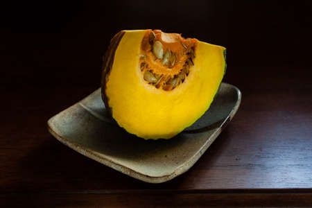 detail from pumpkin on ceramic plate.の写真素材