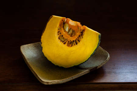 detail from pumpkin on ceramic plate.の写真素材