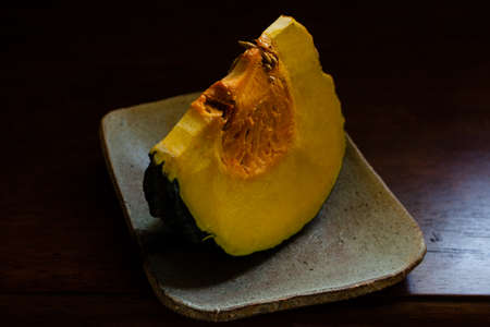 detail from pumpkin on ceramic plate.の写真素材