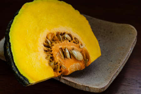 detail from pumpkin on ceramic plate.の写真素材