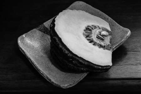 detail from pumpkin on ceramic plate.の写真素材
