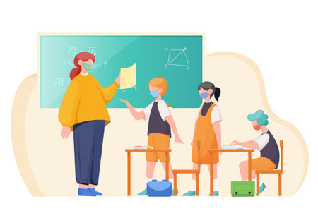 Schools Re-Opening after Covid - Illustration as EPS 10 Fileのイラスト素材