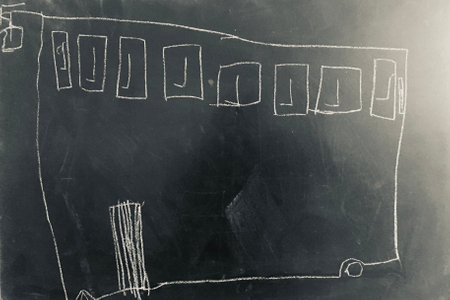 Chalk Sketch of Bus on Blackboard by Child as stock photo  as JPG Fileの写真素材