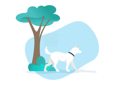 Pet White dog walking in cold winter - Stock Illustration  as EPS 10 Fileのイラスト素材