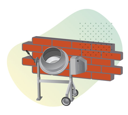 Construction Activity - Brick Wall and Portable Concrete Mixture - Illustration as EPS 10 Fileのイラスト素材