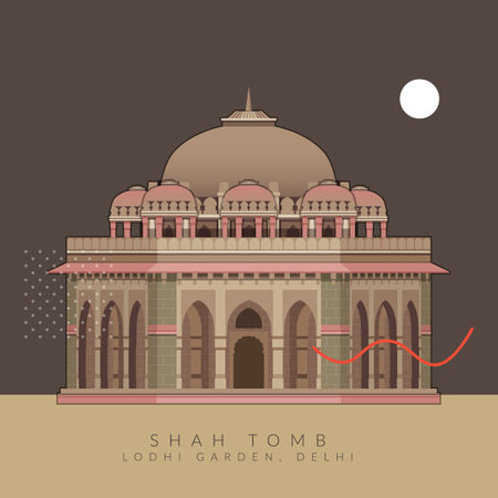 Muhammad Shah Tomb in Lodhi Gardens - Delhi - Icon Illustration as EPS 10 Fileのイラスト素材