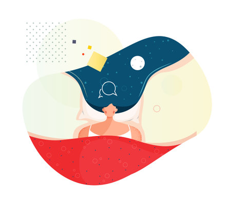 Abstract - Woman with abstract thoughts and stars in her hair. Imagination Concept in Flat style - Stock illustration as EPS 10 Fileのイラスト素材