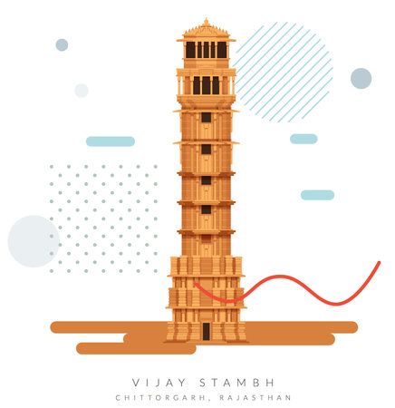 Historical Icon -  Vijay Stambh - Chittorgarh, Rajasthan - Icon Illustration as EPS 10 Fileのイラスト素材