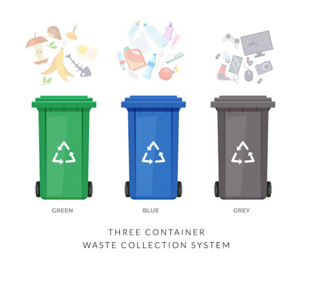 Waste Management - Three Color Bins - Icon as EPS 10 Fileのイラスト素材