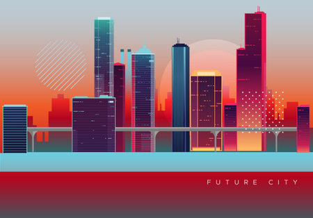 Futuristic City Building Skyline - Stock Illustration as EPS 10 Fileのイラスト素材